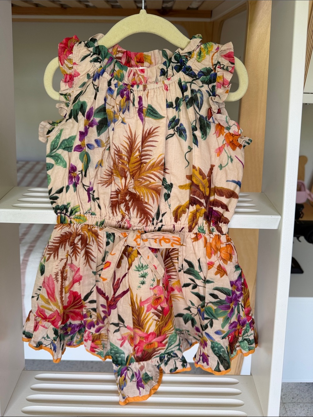 Zimmermann Pink Floral Tropical Ruffle Romper